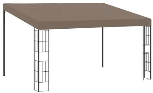 QJBSAVVA Tonnelle Murale 4x3 m, Pergola Adossée en Acier et Toit en Polyester, Belvédère Mural à Toit en Pente pour Ombrage de Terrasse, Jardin et Espace Extérieur, Taupe