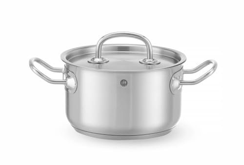 HENDI Olla de cocina, mediana, con tapa con orificios de salida de vapor, fondo de inducción continuo, apta para todas las fuentes de calor y el lavavajillas, 3.5L, ø200x(H)115mm, acero inoxidable