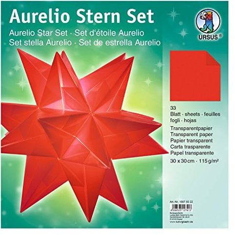 Ursus 15875022 - Faltblätter Aurelio Stern uni, rot, 33 Blatt, aus Transparentpapier 115 g/qm, ca. 30 x 30 cm, einseitig bedruckt, ideal als zeitlose, elegante Wohndekoration