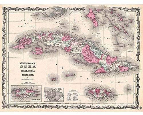 Wee Blue Coo 1862 Johnson Map Cuba And Porto Rico Vintage Art Print Poster Wall Decor Kunstdruck Poster Wand-Dekor-12X16 Zoll