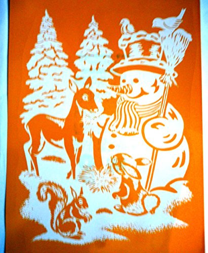 XXL RETRO KULT 68 x 48 cm groß SCHNEEMANN REH VOGEL in Winterlandschaft , Fensterdekoration Fensterbild, Fensteraufkleber, MADE IN GERMANY Wandtattoo Deko Sticker, Weihnachtsdekoration, Schaufenster In- und Outdoor , Kinderzimmer, Winter Basteln Spielen Kleben, Bunte Klebebilder für das Fenster Sticker, Weihnachten Rentier Tannenbaum Geschenke Weihnachtskalender Nikolaus Engel Christmas Schneemann