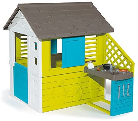 Smoby Pretty Haus - Children's Playhouse for Indoor and Outdoor Use with Kitchen and Kitchen Toy (17 Pieces), Garden Shed for Boys and Girls from 2 Years