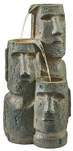 Serenity Easter Island Head Cascade Water Feature with LED lights, Self-Contained, Weatherproof Ornament for Garden, Patio & Decking (Height 73cm)