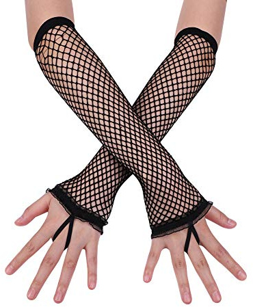 Ibluelover Kids Long Fishnet Gloves Girls Lace Fingerless Mesh Gloves Dance Performance Party Costume Accessory Black