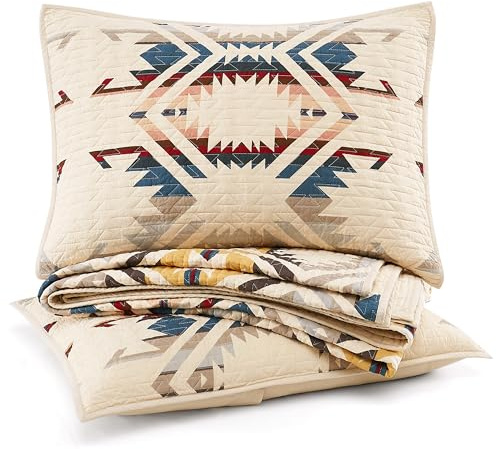 Pendleton White Sands King/Cal King Quilt Bedding Set with 2 Shams Premium Cotton Lightweight Quilted Bedspread Coverlet for Bed Rustic Home Decor Washable, 110-inch x 96-inch, Beige Diamond Print