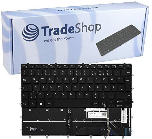 Trade-Shop Original Tastatur QWERTZ Deutsch für Dell XPS 13 9343, 9350, 9360, 13-9343, 13-9350, 13-9360 ersetzt DKDXH/mit Hintergrundbeleuchtung, ohne Rahmen