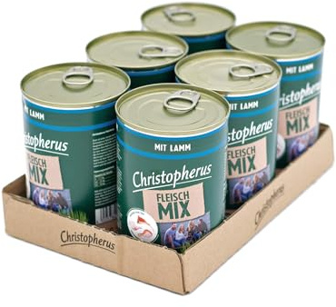 Christopherus Fleischmix Nassfutter für Hunde mit Lamm, 6 x 400 g | Proteinreiches Futter, leicht verdaulich, nährstoffreich, ohne unnötige Zusätze, enthält frisches Fleisch & Innereien