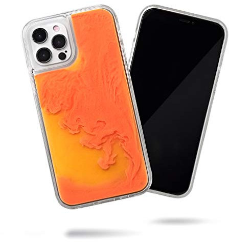 SteepLab Flowing Neon Sand Liquid Case for iPhone 12 Pro Max (2020, 6.7) - Full Body Protection with Raised Bezel - Orange Soda