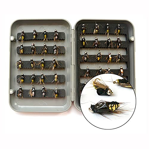 ANCLLO - Juego de 40 Moscas de Pesca con Mosca con Caja Impermeable para Pesca de truchas (Estilo A)