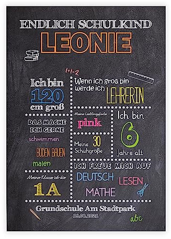 Personalisiertes Bild „EINSCHULUNG, Erster Schultag, Meilensteintafel, Einschulungsposter, Schulanfang, personalisiertes Geschenk, Schule (Bunt)