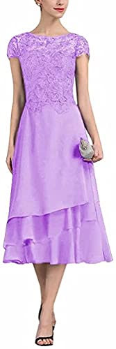N/ C Vestido clásico de gasa para mujer, en forma de A, vestido largo de noche, de encaje, vestido de novia, Lila, 44