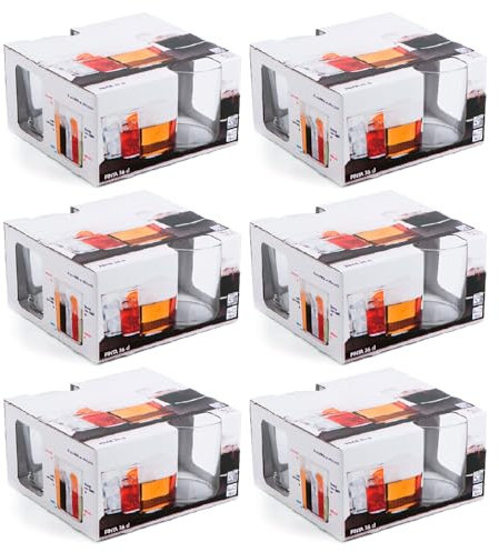 Tradineur - Pack de 6 Cajas de 4 Vasos Modelo Pinta - Capacidad: 360 ml - Fabricado en Vidrio Resistente - Apto para lavavajillas - Tamaño Aprox: Ø 8,5 x 9 cm - 24 Uds Totales