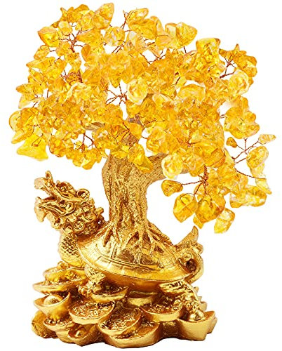 BWINKA Dragon Turtle Feng Shui Kristall Glück Geld Baum Bonsai Dekoration Ornament für Reichtum, Glück, Wohlstand, Erfolg, 18,5 cm