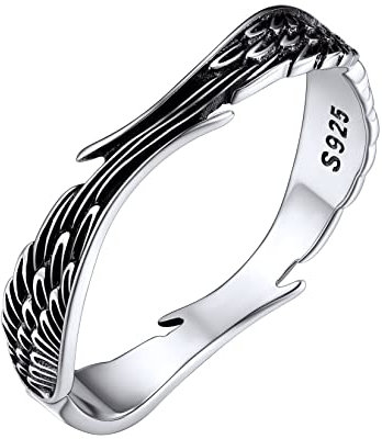 Silvora 4mm Breit Engelsflügel Ring für Damen Frauen S925 Silber Stapelbarer Schlichter Feder Siegelring Personalisierter Doppelflügel-Wickelring in Silber Ringgröße 49(15.7)