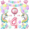 Einhorn Geburtstagsdeko 4 Jahre,Einhorn Deko Kindergeburtstag Set Pastell mit Große Zahl 4 Folienballon,2 Riesige Einhorn Luftballons,Happy Birthday Banner für mädchen Geburtstags Dekoration