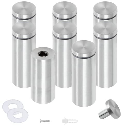 Luomorgo Abstandshalter aus Edelstahl, 1,6 x 5,1 cm, für Wandschilder, Montagematerial, Werbung, Glas-Abstandsnägel zum Aufhängen von Acrylbildern, Silber, 8 Stück