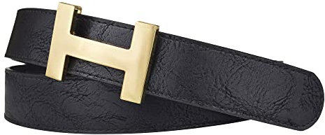 Zakatte Damen Gürtel aus Kunstleder mit H-Schnalle Hüftgürtel Taillengürtel BS058 (85 cm, Schwarz-Gold)