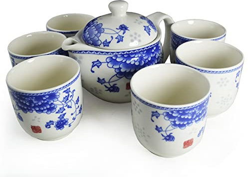 Teiera in porcellana, set da tè con 1 teiera da 6 tazze, teiera da tè e caffè, bollitore in ceramica, decorazione da tavolo (peonia)