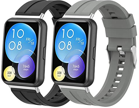 MIJOBS 2 Stück Armbänder Kompatibel mit Huawei Watch Fit 2 Ersatzarmband Sport Armband für Huawei Watch Fit 2 / Active/Elegant/Classic Silikonbänder & Edelstahl Metall Abbauverbindung