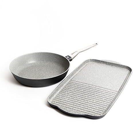 MasterClass Set of Cast Aluminium Fry Pan 28cm, Dual Griddle Tray 46cm