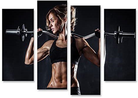 islandburner Bild auf Leinwand Fitness Langhantel Brutal Athletische Frau Pumpt Muskeln Auf Bilder Wandbilder Poster INON-4erP