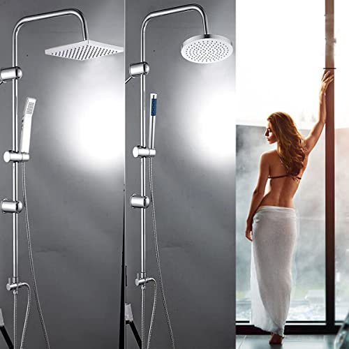 AutoFu Shower System, Complete Shower Kit, Mixer Shower Set with 20cm Rainfall Shower Head, Handheld Shower, Riser Rail, 1.5m Shower Hose, Single Lever Easy to Use, Chrome - Square