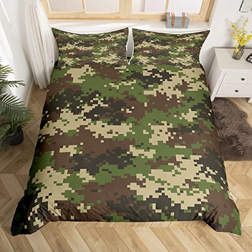 Army Green Camo Bettbezug Set L Größe Abstrakte geometrische Camouflage Tröster Abdeckung Kinder Jungen Camo Liebhaber Bettwäsche Set Teens Männer All Season Quilt Cover mit 2 Kissenbezug