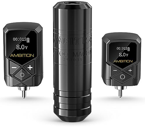 Ambition Torped Tattoo Machine Kit - Rotary Tattoo Machine Cartridges Short Pen with 2Pcs 2400mAh & 1800mAh Tattoo Power Supply Brushless Motor for Professional Tattoo Artist