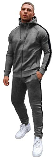COOFANDY Trainingsanzug Herren Jogginganzug Tracksuit Sportanzug Sporthose Herren Lang Sweatsuits Kapuzenpullover Outfit Full Zip Hoodie Set Freizeitanzug Dunkelgrau S