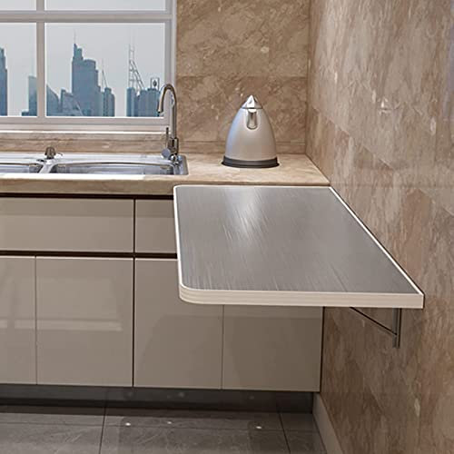 WENKA Table Murale Table Pliante Murale argentée Robuste, Bureau d'ordinateur Portable Mural Rabattable, matériau en Acier Inoxydable, Bordure en Alliage d'aluminium (100 x 30 cm) Bureau Pliant
