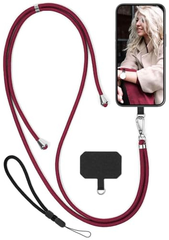 moex Unleash für Samsung Galaxy S23 Ultra Handyband zum Umhängen ohne Hülle, Handykette Universal mit Karabiner, Handy Band abnehmbar, Kette mit Pad für Handyhülle, Rot, Silber