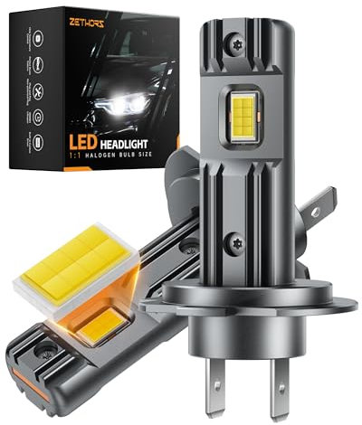 Zethors Ampoules H7 Voiture de Phare 16 Puces CSP-60W 14000LM 6000K pour Feux de Route et de Croisement, Mini LED H7 Canbus sans Ventilateur pour H7 Halogène de Remplacement, Plug and Play, 2PCS