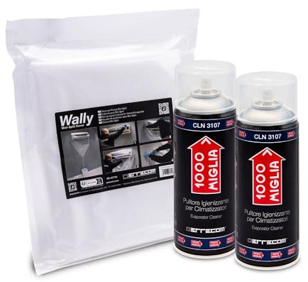 ERRECOM 1000 Millas Bundle 2 Evaporator Cleaner + Wally, Kit con 2 limpiadores para aire acondicionado en bote de aerosol de 400 ml y 1 cubierta de protección para Split y unidades interiores de