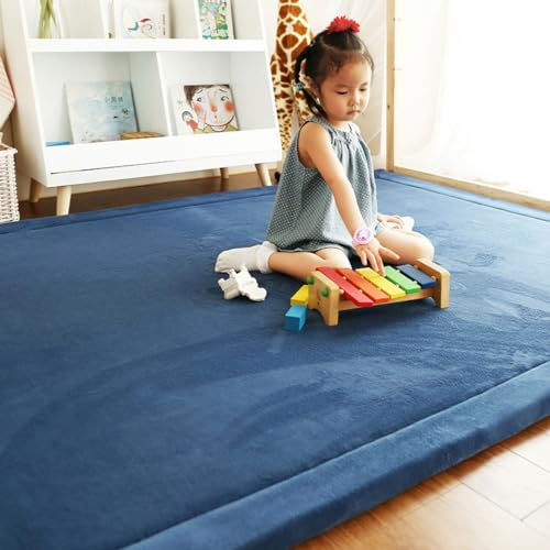 Single tree forest Kinderteppich - 2.5cm Verdickung Korallen Samt Teppich, für Kinderzimmer, Spielzimmer, Babyzimmer-Navy Blue-120 * 120cm