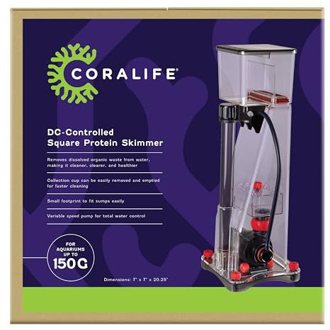 Coralife Aquarium Fish Tank Marine Salt Water DC-Controlled Variable Speed Square Protein Skimmer, Up To 150 Gallons