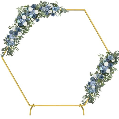 2.2Mx1.9M Gold Metall Hochzeitsbogen Hexagon, 7.2x6.2Ft Ballonbogen Metall Luftballon Bogen Kit Garten Blumenbogen Rahmen Hintergrundständer für Geburtstagsfeier Hochzeit Gartendekoration