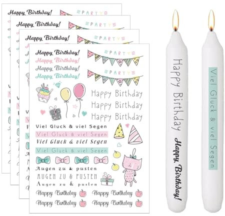 4 Stück Kerzentattoos Geburtstag, Kerzen Tattoo, Wasserschiebefolie, Kerzen Tattoo Geburtstag, Kerzensticker, Tattoo Folie Kerzen, für Gestaltung von Kerzen und Keramik, DIY D