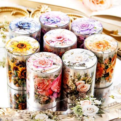 Ddayup 8 Rollen Washi Tape Blumen Washi Masking Tape Floral Schmetterling Sonnenblume Rosen Washi Tape Sticker Aesthetic Washitape Vintage Washi Tapes Deko Klebeband Dekoratives Klebeband für Kinder