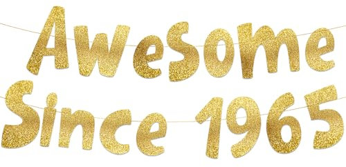 Awesome Since 1965 Gold Glitter Banner - 60th Birthday and Anniversary Party Decorations