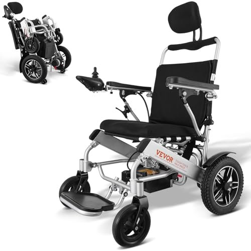 VEVOR Silla de Ruedas Eléctrica para Adultos Mayores, Capacidad de Peso de 136,08 kg, 508,00 mm de Ancho, Sillas de Ruedas Motorizadas Plegables y Livianas, Aleación de Aluminio, 940 x 665 x 1210 mm
