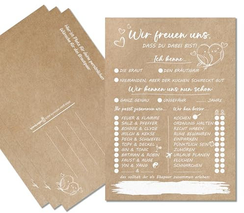 colortouch Hochzeitsspiel mit 52 Postkarten mit Fragen zum Ausfüllen, Vintage Kraft-Optik Hochzeitsdeko, EIN Jahr Lang Jede Woche eine Karte, Hochzeitsgeschenk Alternative zum Hochzeit Gästebuch