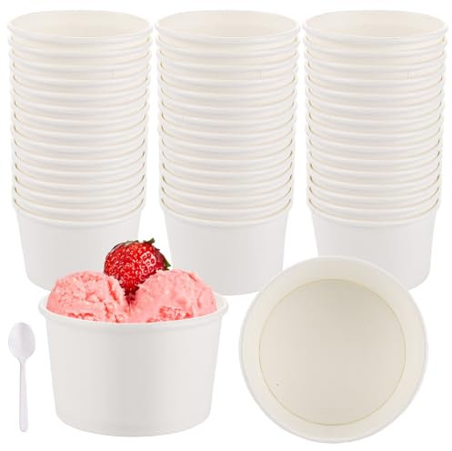 MUXHEL Lot de 100 coupes à glace en carton, 350 ml, gobelets à glace, en carton, gobelets à gâteau, gobelets à glace, gobelets à gâteau, gobelets jetables pour glaces, yaourt glacé, soupe