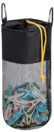 GNEGNI LIFE Sacchetto per mollette a rete con gancio per mollette da bucato, 300 scomparti, portatile, per mollette da bucato, ad asciugatura rapida, Nero , Sacchetto per mollette da bucato