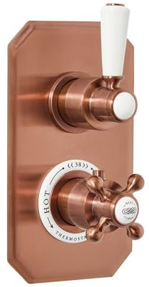 MILANO 2 Outlet Concealed Diverter Thermostatic Mixer Shower Valve Copper | Brass Construction. Lever & Crosshead Handles. Thermostatic Operation. Traditional Style. Suitable For All Plumbing Systems.