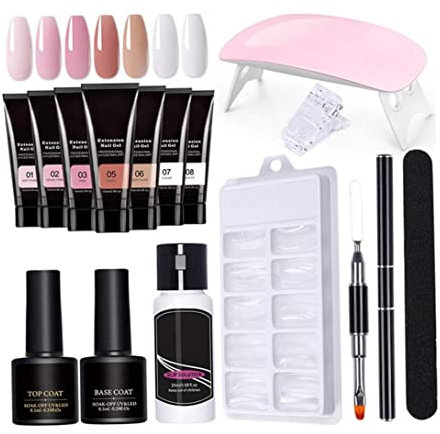 Whyzsjnclg Gel Nail Kit 15ml 7 Colors Gel Extension Nail Kit with UV Lamp Nail File Clip Builder Gel Nail Kit Long-Lasting Gel Polish Starter Kit for Home Salon Gel Extension Nail Kit