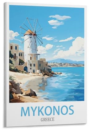 CNAHEIZ Mykonos Griechenland Vintage-Reiseposter Küste, 30 x 45 cm, Leinwand-Kunstdruck, Gemälde für Wanddekoration, Wohnzimmer, Schlafzimmer