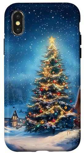 Weihnachtsbaum verschneite Nacht Weihnachten Hülle für iPhone X/XS