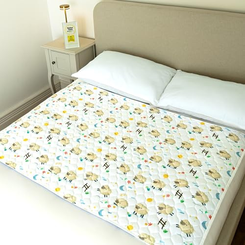 Bedwetz Potty Training Bed Pad – Waterproof Mattress Protector for Double Beds, Washable 5-Layer Bed Wetting Sheet with Non-Slip Wing Tucks | Lamb