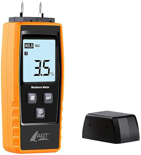 AGT Feuchtigkeitsmessgerät: Mobiler 4in1-Feuchtigkeitsdetektor, Batterie-Betrieb, LCD-Display (Holzfeuchtemessgerät, Holzfeuchtigkeitsmesser, Decke)