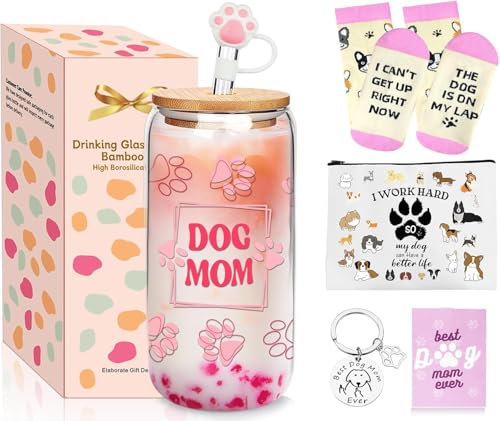 Mason Lie Gift for Dog Lover Women, 18oz Iced Coffee Cup, Dog Lovers Gifts for Women Socks, Can Shaped Glass Cups Mug Gift for Birthday Owner Pet Lovers